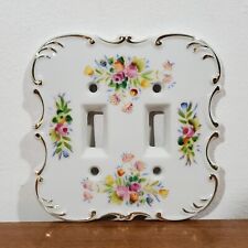 Vintage Floral Flower Gold Trim Double Toggle Ceramic Light Switch Wall Plate for sale  Shipping to South Africa