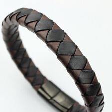 Men / Women Flat Black Brown Braided Genuine Leather Bracelet Wrist Bangle 6-9" for sale  Shipping to South Africa