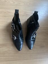 Used, Bronx Black Leather Cowboy Buckle Ankle Boots VGC Size 8 41 for sale  Shipping to South Africa