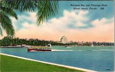 Miami Beach FL-Florida, Biscayne Bay, Flamingo Hotel, Tour Boat Vintage Postcard for sale  Shipping to South Africa