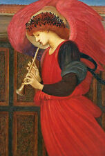 Perfect Oil painting young angel playing Trumpet wit red wings Hand painted art for sale  Shipping to Canada