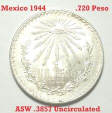 MÉXICO 1944 sin circular un peso 0,720 plata 0,3857 asw km455 ¡agudo! segunda mano  Embacar hacia Argentina