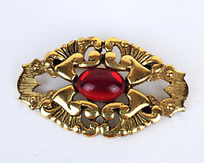 Used, Vintage Ginnie Johansen Gold Tone Openwork Metal W/ Red Cabochon Brooch Pin for sale  Shipping to South Africa