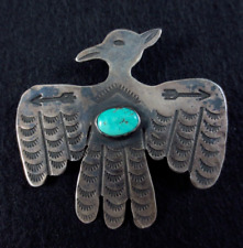 Vintage Navajo Manta Pin - Coin Silver and Turquoise Large Thunderbird for sale  Shipping to South Africa