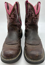 Ariat Womens Fatbaby Cowboy Boots Size 8 B Brown Pink Leather Pull On Round Toe, used for sale  Shipping to South Africa