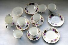 Duchess Vintage Bone China Violets purple and green leaves 18 piece tea set for sale  Shipping to South Africa