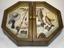 Fishing Shadow Box Key Holder brass hooks Fly Fish Rod Rock Bass Net for sale  Shipping to South Africa