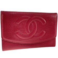 Billetera roja de tela de cuero de caviar CHANEL CC Logos 1512 segunda mano  Embacar hacia Argentina