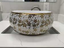 Golden Floral Ceramic Countertop Wash Basin Sink Elegant Bathroom Vanity Bowl, used for sale  Shipping to South Africa