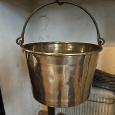 Antique Brass Bucket with Forged Wrought Iron Handle Hammered beautiful patina, used for sale  Shipping to South Africa