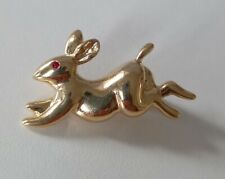 VINTAGE !!! GOLD Tone "Running RABBIT" BROOCH Size: 2 x 4 cm with RED Crystal  for sale  DUMFRIES