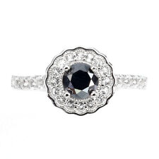 Heated Round Brilliant Black Diamond 0.72ct White Topaz 925 Sterling Silver Ring for sale  Shipping to South Africa