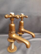  BRASS BATHROOM BASIN TAPS 9 CM SPOUT ORIGINAL PATINA SHANKS TAPS REFURBED for sale  Shipping to South Africa