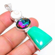 Shiva Eye & Mystic Topaz 925 Silver Plated Handmade Pendant of 2.73" for sale  Shipping to South Africa