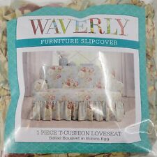 Waverly Loveseat Cover Ballad Bouquet Robins Egg 100% Cotton Slipcover Open Box for sale  Shipping to South Africa