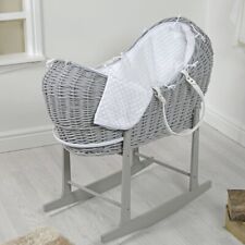 New Clair De Lune Grey Wicker Cosy Sleep Baby Rocking Stand Moses Basket J72, used for sale  Shipping to South Africa
