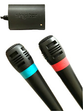 PS2 Original Singstar Microphones Bleu Et Rouge + Adaptateur Pour Micro PS3 na sprzedaż  Wysyłka do Poland