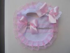 Romany / Spanish bling baby / toddler girls bib + Pink satin bow Headband. for sale  CARDIFF