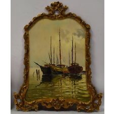 Stary obraz olejny krajobraz z łodziami 76x60cm na sprzedaż  PL