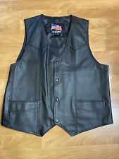 Vintage Leather Biker Vest Mens Large Black Motorcycle USA Made With Skulls for sale  Shipping to South Africa