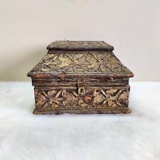 Vintage Primitive Handmade Brass Decorated Money Treasure Chest Wooden Box W662 for sale  Shipping to South Africa