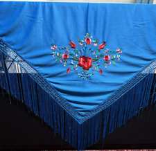 Xale espanhol, cachecol com bordado e franja - Azul com bordado floral comprar usado  Enviando para Brazil