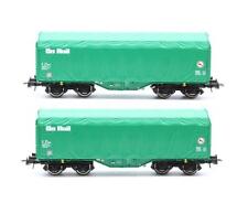 ROCO 'HO' GAUGE 76049 TWIN PACK 'ON RAIL' GREEN TARPAULIN SLIDE FREIGHT WAGONS, used for sale  Shipping to South Africa