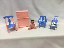 Vintage Renwal Dollhouse Nursery Furniture-Set Of 4 With Baby, used for sale  Shipping to South Africa
