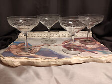 4 Vintage Needlepoint Etched Champagne Glasses Coupes Set for sale  Shipping to South Africa