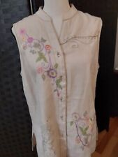 Blusa Susan Bristol de linho tamanho grande, bege sem mangas bordada floral com botões comprar usado  Enviando para Brazil