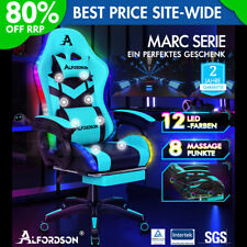 ALFORDSON Gaming Stuhl mit 8-Punkt Massage 12 Farben RGB LED-Licht Cyan Schwarz, usado comprar usado  Enviando para Brazil