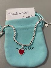 Used, Tiffany&Co Silver 925 Bead Chain Red Enamel Mini Heart Bracelet for sale  LEICESTER