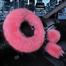 Car Fur Steering Wheel Cover Set Sheepskin Warm Wool Auto Styling Plush Fluffy for sale  Shipping to South Africa