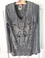 Vocal Embellished Women's Gray Ribbed Rhinestone Long Sleeve Top Shirt - Large for sale  Shipping to South Africa