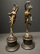Antique Pair Bronze Statuettes Fortune & Mercury Sculptures On Turned Wood Base, used for sale  Shipping to South Africa