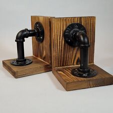 Industrial Pipe & Brown Wood Decorative Desk Bookends, 1 Pair for sale  Shipping to South Africa