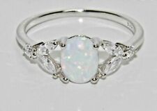 Used, Sterling Silver Opal & White Topaz Ring - Real 925 Silver - All Sizes for sale  BIRMINGHAM