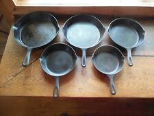 Used, Vintage 3-Notch Lodge 5 PC set of Cast Iron Skillets #'s 3, 5, 6, 8, 9  Restored for sale  Shipping to South Africa