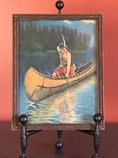 Vintage Native American Woman Fishing in a Canoe Print Camping Framed for sale  Shipping to South Africa