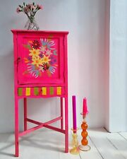 CABINET Bedside table Neon Pink Funky Floral Side Table Sofa Accent Folky Floral for sale  Shipping to South Africa