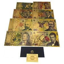 8 peças lembrança de notas cor ouro 1-500 lei moeda romena nota Romênia, usado comprar usado  Enviando para Brazil