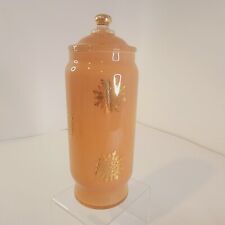 Vtg 8" Pink Glass Bathroom Vanity Jar Gold Trim Snowflake Dressing Table Cotton for sale  Shipping to South Africa
