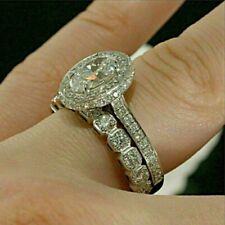 Usado, Conjunto de anel de noivado feminino de ouro branco 14K com diamante oval e redondo criado em laboratório 2,45 quilates comprar usado  Enviando para Brazil