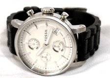 FOSSIL Men's Silver Tone Silicone/Rubber Strap Chronograph Watch-VGC & Working for sale  Shipping to South Africa