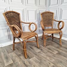 Vintage Pair x2 Bamboo Rattan Wicker Woven Chairs - Boho Tiki? Retro Decorative for sale  Shipping to South Africa