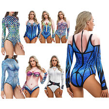 Mulheres Manga Longa Rash Guarda Sereia Print Zipper Surfing Suit Swimsuit Wetsuit comprar usado  Enviando para Brazil