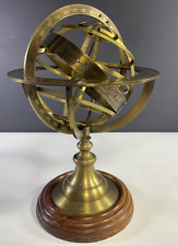 Used, Engraved Brass Armillary Nautical Sphere World Globe Wood Base 12" Tabletop VTG for sale  Shipping to South Africa