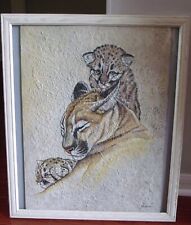 GRANDE pintura acrílica Tiger & Cubs 24x16" pelo artista ADORNO, painel Fredrix, emoldurado comprar usado  Enviando para Brazil
