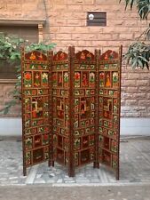 Hand painted wooden screen room divider partition folding panel Indian decor for sale  Shipping to South Africa