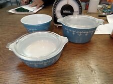 Vintage Lot Pyrex Blue, Snowflake , 3 Bowls Dish And 2 Lids See Pics for sale  Shipping to South Africa
